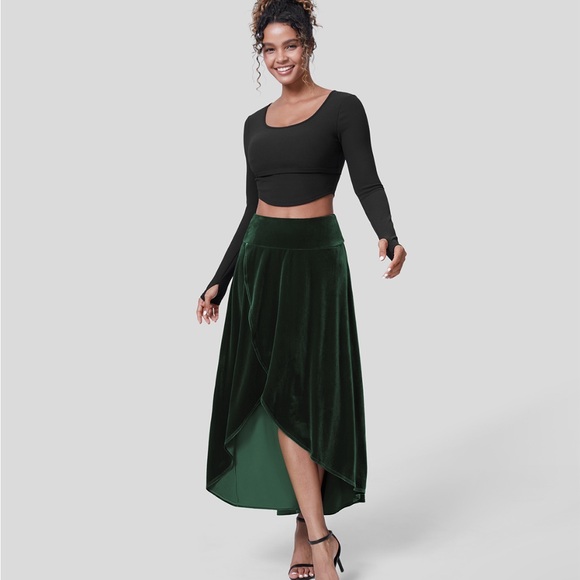 HALARA Dresses & Skirts - Halara High Waisted High Low Crossover Velvet Maxi Party Skirt Size Medium